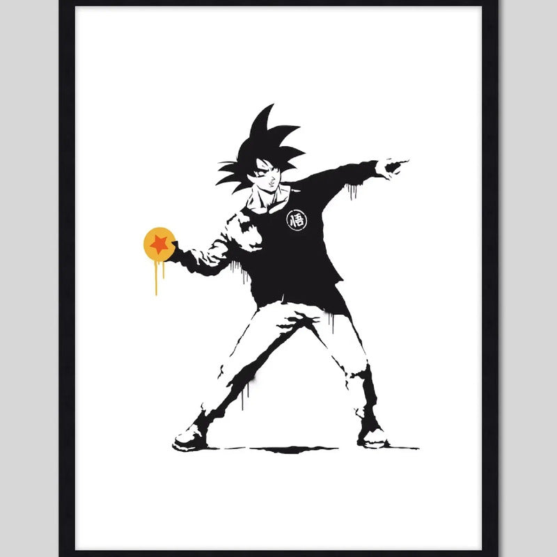 Cuadro Banksy Goku Arte Urbano Dragon Ball Decoracion Marco Negro