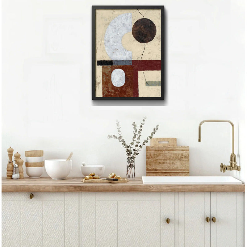 Cuadro Dormitorio Living Boho Abstracto B2 Tonos Terrosos Marco Negro