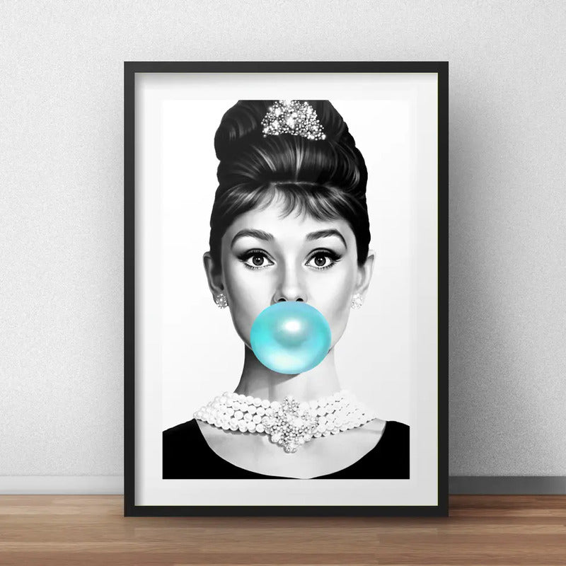 Set 2 Cuadros Monroe Hepburn Blanco Y Negro Chicle Paspartu