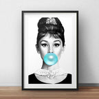 Set 2 Cuadros Monroe Hepburn Blanco Y Negro Chicle Paspartu