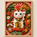 Cuadro Gato De La Suerte Efecto 3d Arte Japones Elementos Marco Marrón Claro