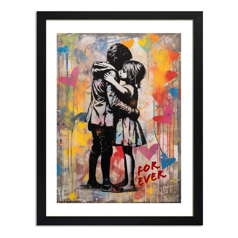 Cuadro Banksy Style Forever Love Amor Arte Urbano Decoracion Marco Negro