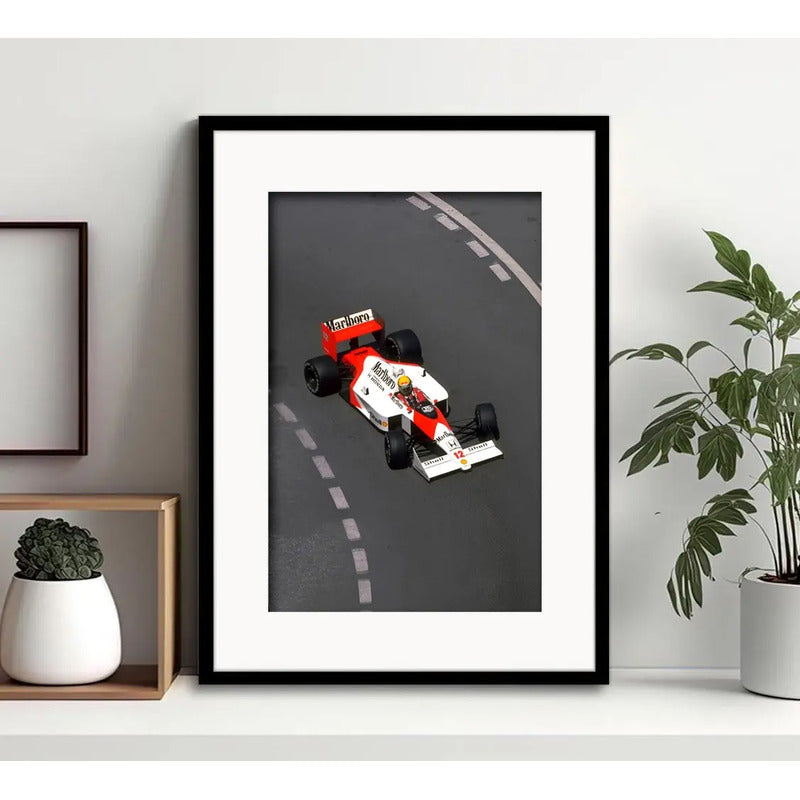 Cuadro Ayrton Senna Mclaren Mp4/4 Formula 1 Con Paspartu Marco Negro