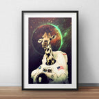 Cuadro Jirafa Astronauta Luna Nasa Decoracion Con Paspartú Marco Negro