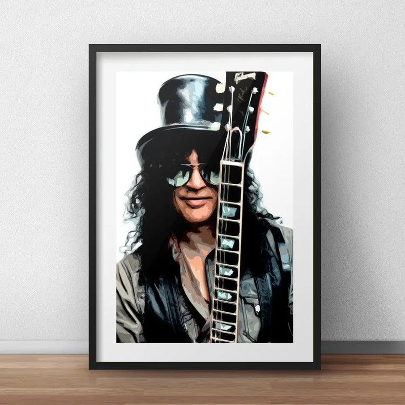 Cuadro Slash Pop Art Guns N Roses Rock Guitarra Con Paspartú Marco Negro