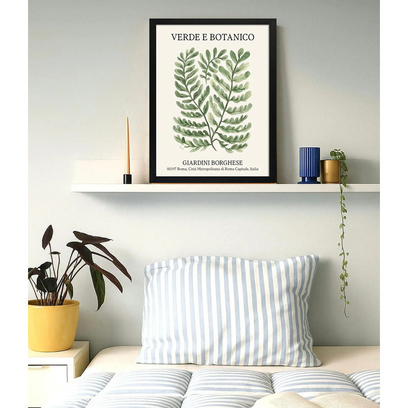 Cuadro Dormitorio Living Verde Botanico Flower Market Italia Marco Negro