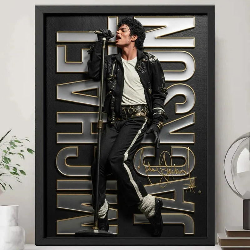 Cuadro Michael Jackson Efecto 3d Musica Pop Rock Arte Marco Negro