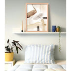 Cuadro Dormitorio Living Boho Abstracto Beige Acuarela Oak Marco Marrón Claro