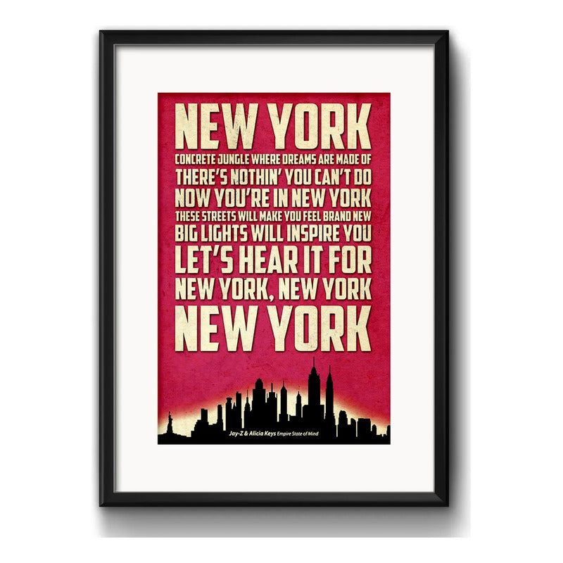 Cuadro Alicia Keys New York Letra Arte Decoracion Paspartú Marco Negro