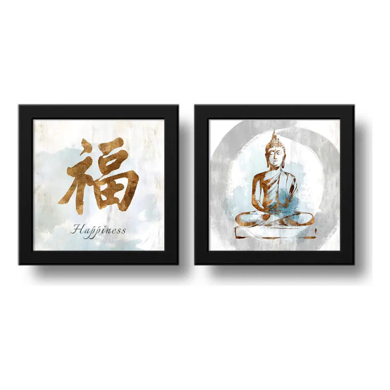 Set 2 Cuadros Buda Happiness Zen Decoracion Feng Shui Hogar