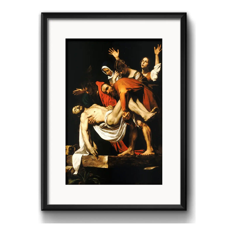 Cuadro Caravaggio Estilo Arte Barroco 53x43cm Con Paspartú La Sepultura De Cristo Con Marco Negro