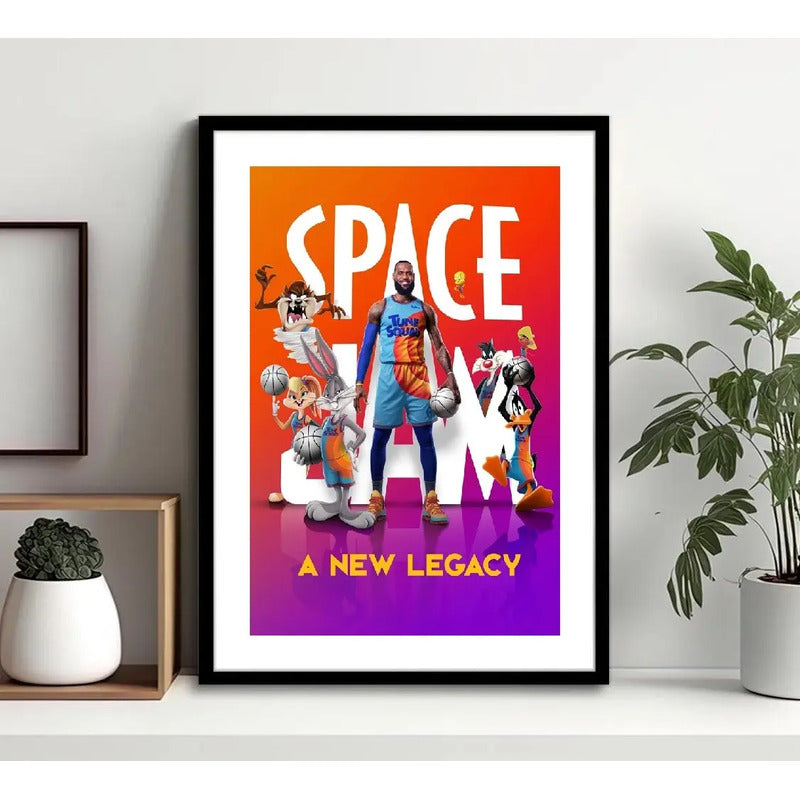 Cuadro Lebron James Space Jam Basket Looney Tunes Pelicula 1 Marco Negro