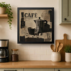 Cuadro Living Comedor Cocina Café Cafetera Moka 33x33cm Marco Negro