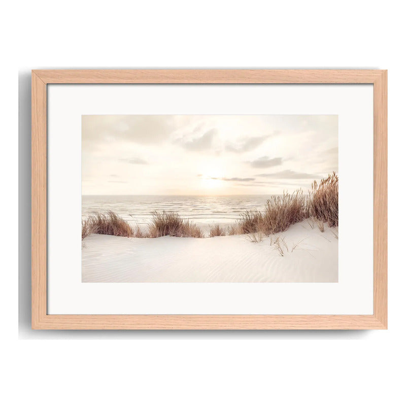 Cuadro Paisajes De Playa Dunas Mar Sol 110x80cm Con Paspartú Marrón Claro