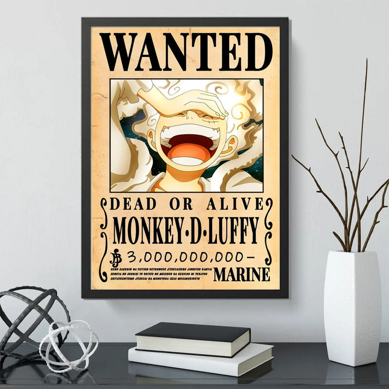 Cuadro Luffy One Piece Wanted Monkey Anime Mangá Decoracion Marco Negro