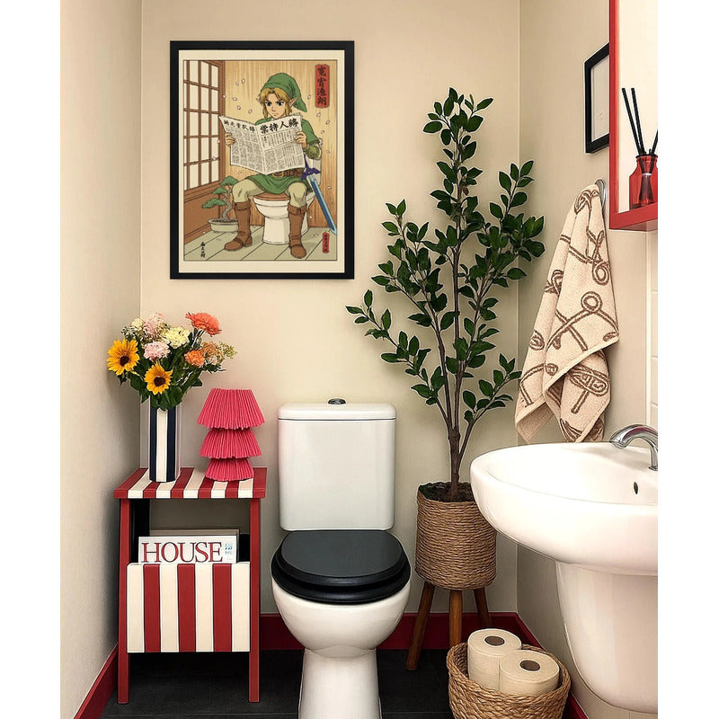 Cuadro Zelda Baño Diario Japón Bonsai Game Arte Decoracion Marco Negro