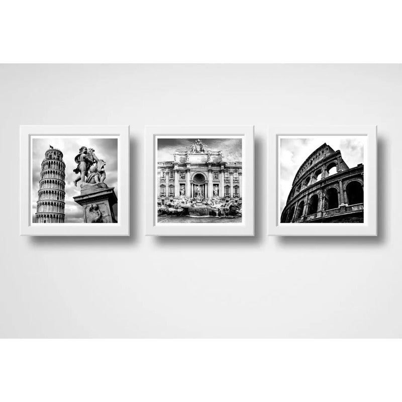 Set 3 Cuadros Italia Roma Coliseo Blanco Y Negro Decoracion