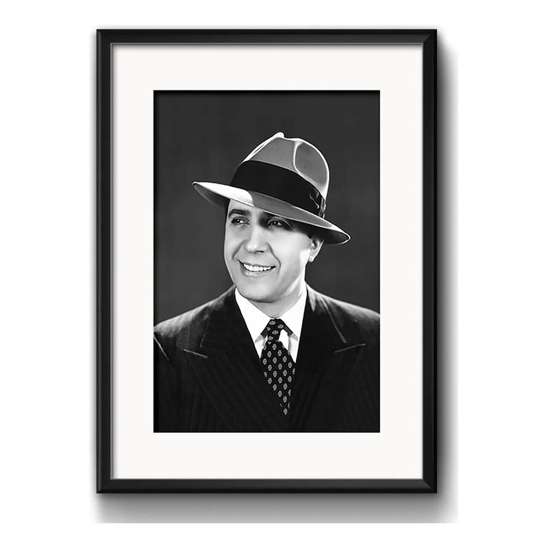 Cuadro Carlos Gardel Tango Cantante Decoracion Con Paspartu Marco Negro