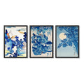 Set 3 Cuadros Arte Japones Utagawa Kuniyoshi Tonos De Azul Samurai Kabuki Paisajes Con Marco Negro