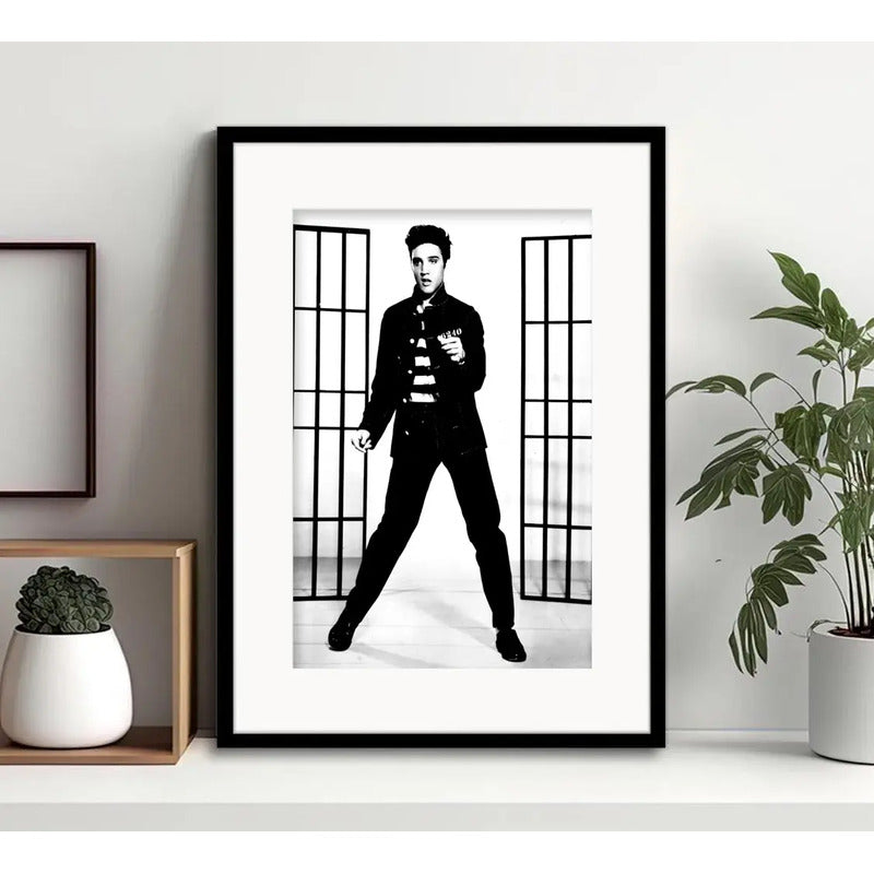 Cuadro Elvis Presley Rock Retro Decoracion Con Paspartú Elvis Jailhouse Rock 2 Con Marco Negro