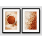 Set 2 Cuadros Boho Abstracto Tonos Tierra Nude Con Paspartu Marco Negro
