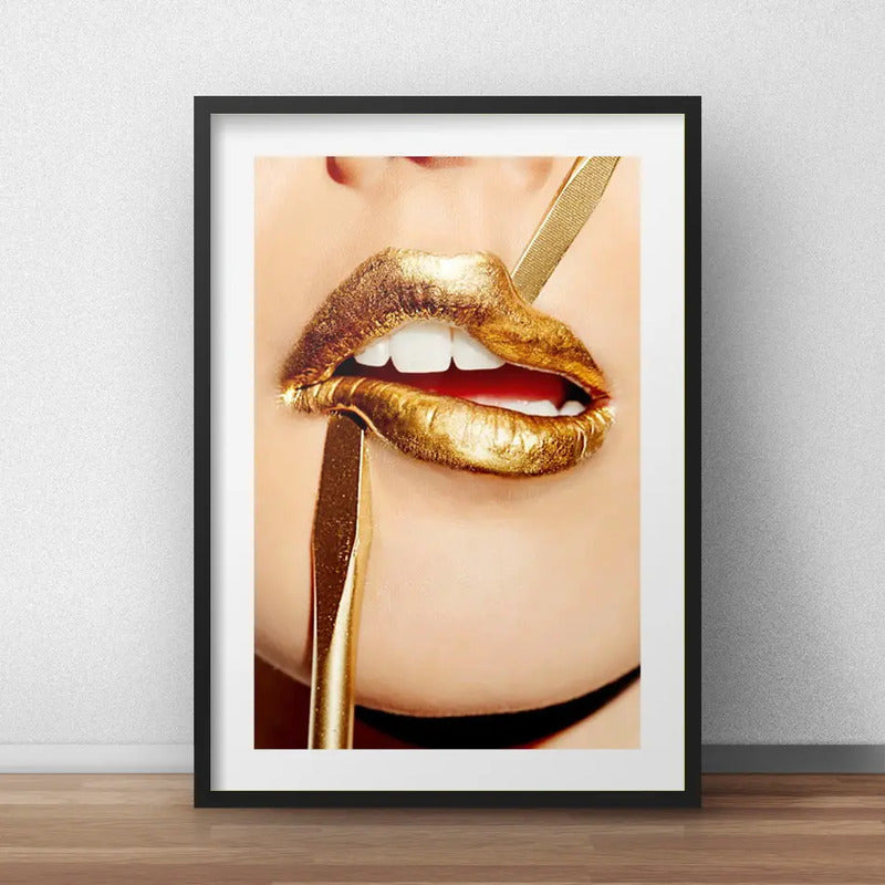 Cuadro Boca Fashion Maquillaje Labio Decoracion Con Paspartú