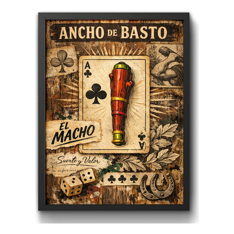 Cuadro Ancho De Basto Baraja Española Juego De Naipes Retro Marco Negro