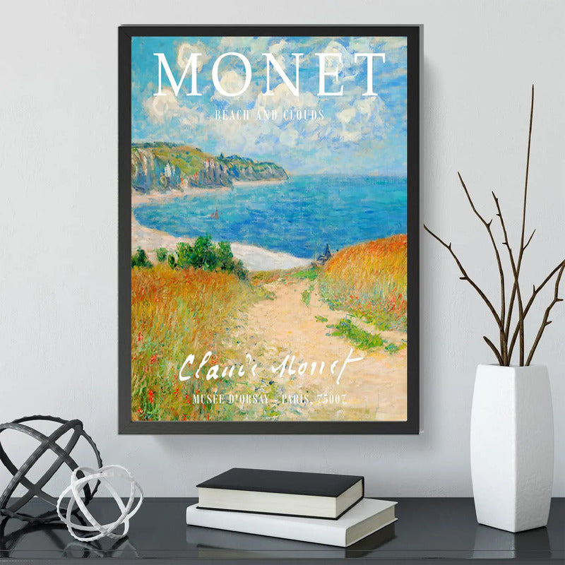 Cuadro Dormitorio Living Claude Monet Playa En Pourville Marco Negro