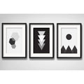 Set 3 Cuadros Geometrico Blanco Negro Escandinavo Paspartu