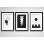 Set 3 Cuadros Geometrico Blanco Negro Escandinavo Paspartu