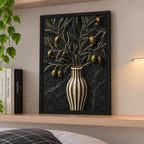 Cuadro Living Cocina Comedor Jarrón De Olivo Textura Marmol Marco Negro