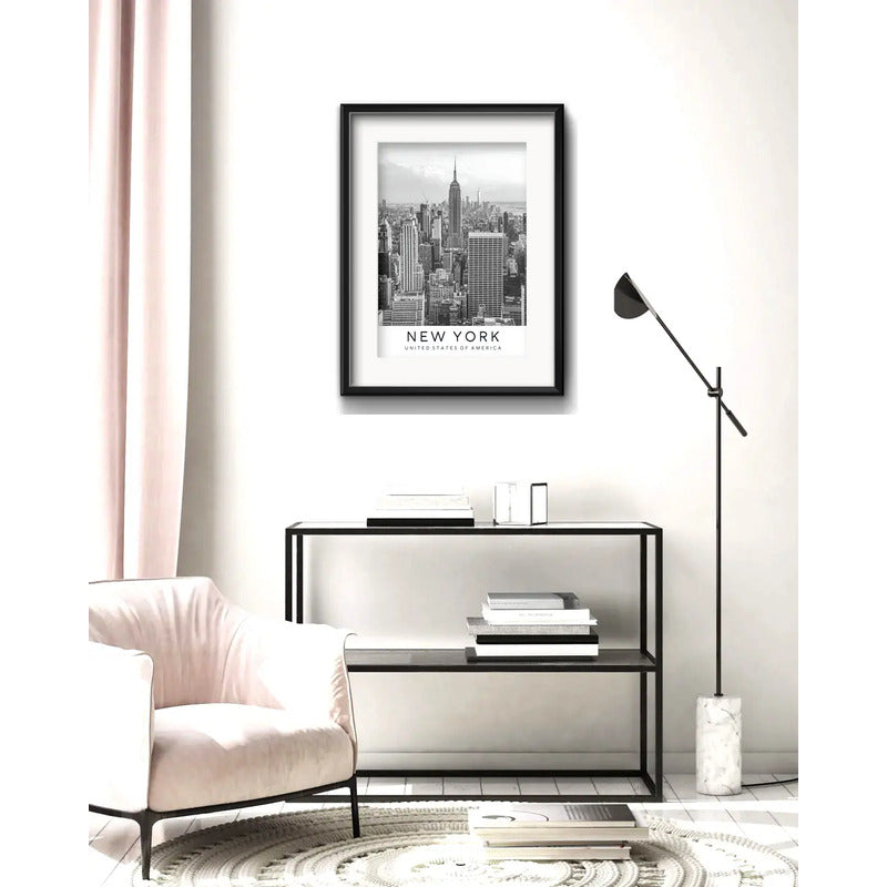 Cuadro New York Blanco Negro Foto B1 53x43cm Con Paspartú Marco Negro