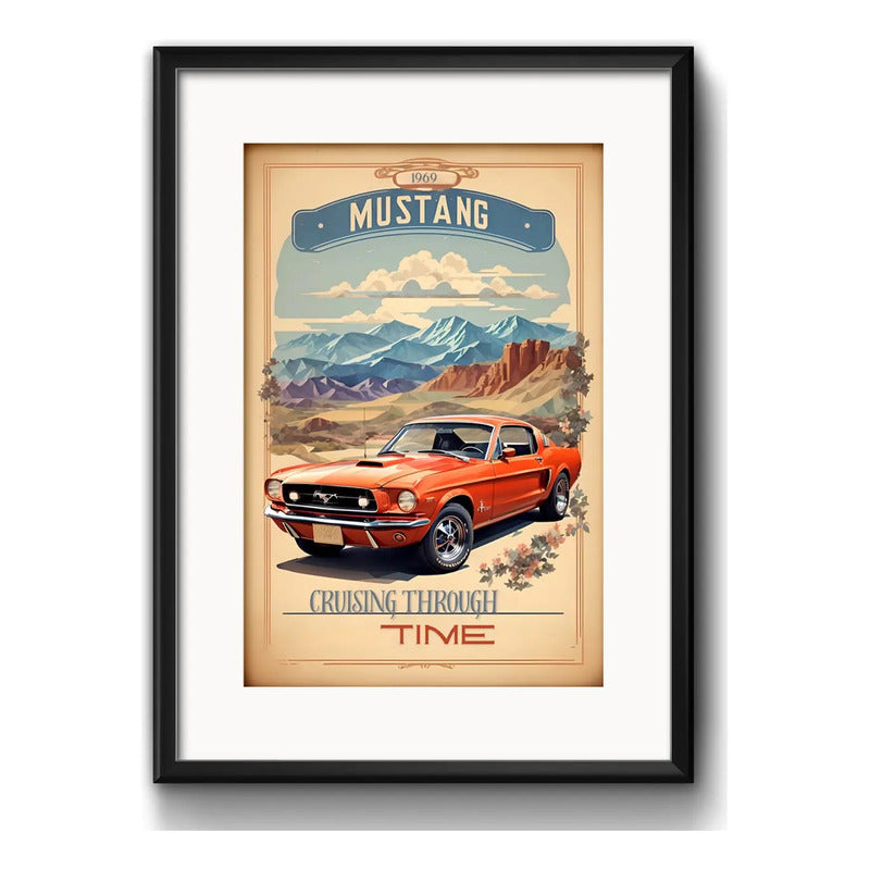 Cuadro Autos Antiguos Modelos Marcas Iconicas Con Paspartu Mustang Auto Vintage Con Marco Negro
