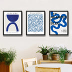 Set 3 Cuadros Dormitorio Living Indigo Abstract Tonos Azul Marco Negro
