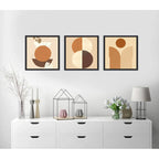 Set 3 Cuadros Boho Geometrico Tonos Suaves Tierra 33x33cm Marco Negro