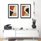 Set 2 Cuadros Boho Arte Abstracto Tonos Tierra Con Paspartu 53x43cm Cada Cuadro Negro