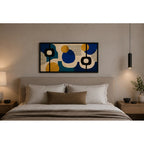 Cuadro Dormitorio Living Boho Abstracto Azul Dorado Grande Marco Negro