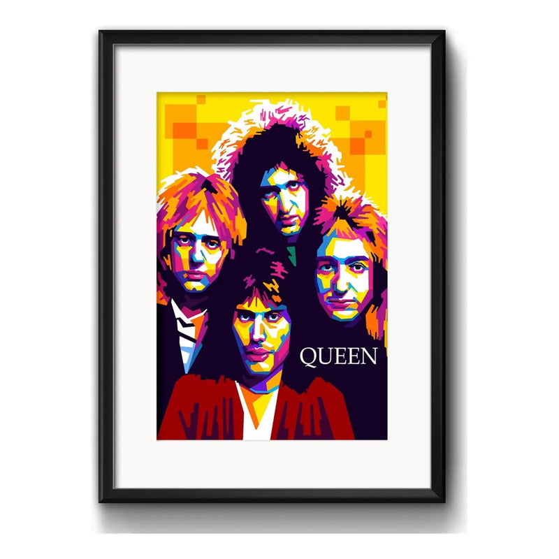 Cuadro Queen Freddie Mercury Rock B3 Decoracion Con Paspartú Marco Negro