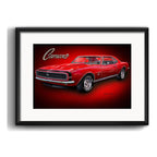 Cuadro Autos Antiguos Modelos Marcas Retro Arte Con Paspartu Chevrolet Camaro Ss 396 Rojo Con Marco Negro