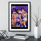 Cuadro John Stockton Utah Jazz Signature Basket Baloncesto Marco Negro