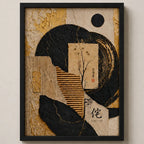 Cuadro Dormitorio Living Boho Abstracto Texturas Oro Brs2 Marco Negro