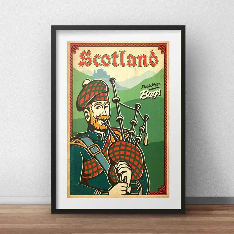 Cuadro Escocia Scottish Bagpipe Scotia Decoracion Paspartú Marco Negro