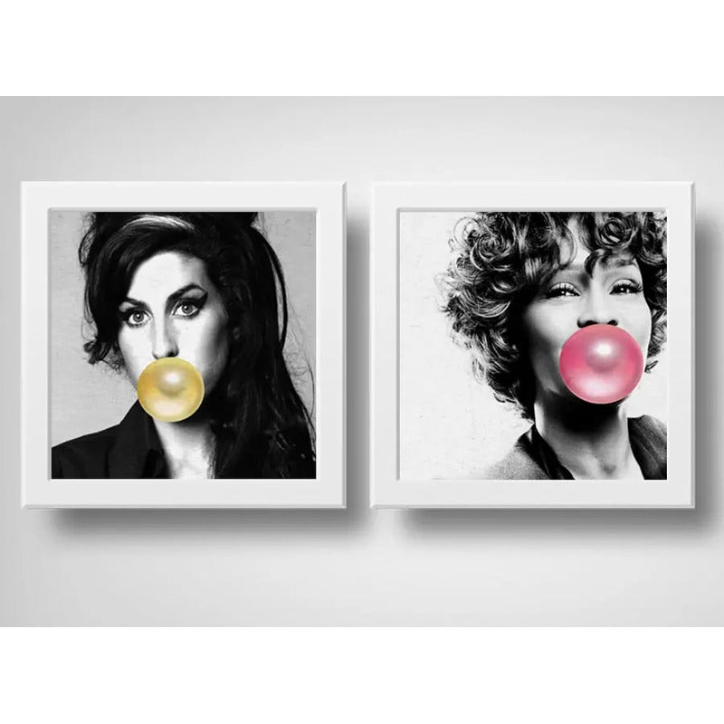 Set 2 Cuadros Amy Winehouse Whitney Houston Chicle Pop Art