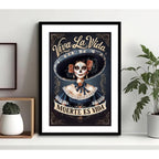 Cuadro Calavera Mexicana Catrina Frase Viva La Vida Tattoo Marco Negro
