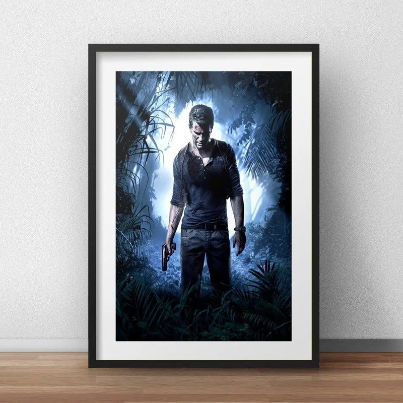Cuadro Uncharted Game Juego Decoracion Con Paspartú Marco Negro