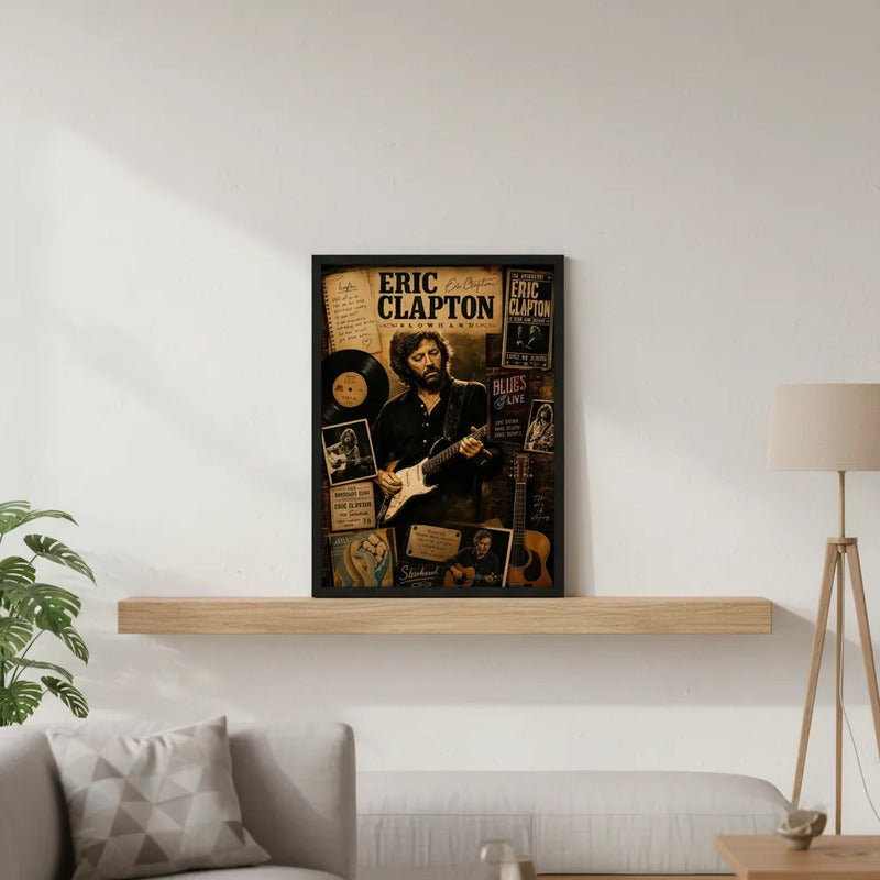 Cuadro Eric Clapton Blues Rock Guitarra Arte Vintage Marco Negro
