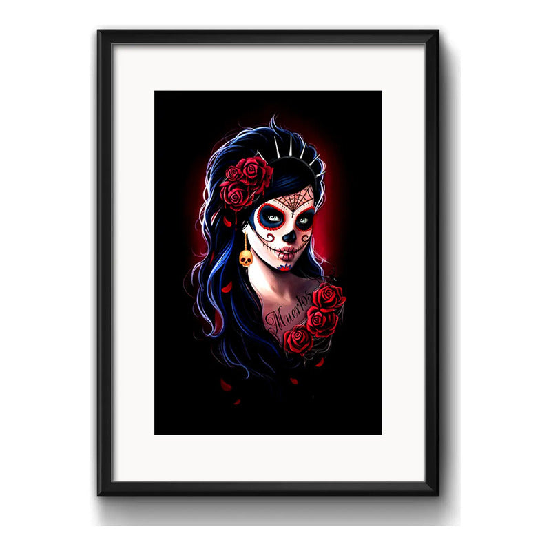 Cuadro Catrina Calavera Mexicana Br2 Decoracion Con Paspartú Marco Negro