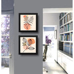 Set 2 Cuadros Boho Chic Hojas Flor Arte Decoracion - 33x33cm Marco Negro