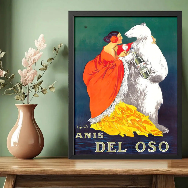 Cuadro Anís Del Oso Licor Drink Retro Bebida Cocina Bar Pub Marco Negro