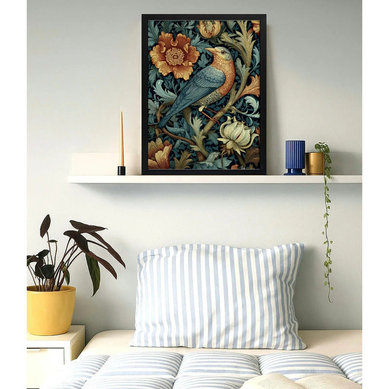 Cuadro Pajaro Botanico Flores William Morris Aves Flor Arte Pájaro Entre Flores W Morris 2 Marco Negro